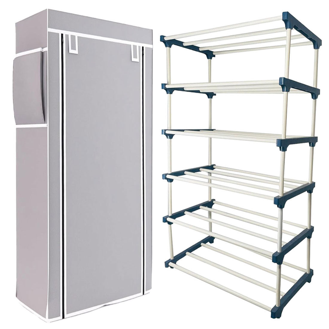 TURBOMAX 5 Layer Plastic book Shelf Stand for Home Multipurpose Storage Organizer Lightweight, Adjustable & Extendable with Cover (5 Layer Connector (TM), Grey)