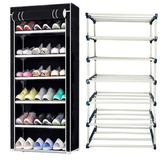 TURBOMAX TRI™ 6 Layer Book Shelf Stand for Home Multipurpose Storage Organizer Lightweight, Adjustable & Extendable Plastic Pipes with Cover (6 Layer Connector (TM), Black)