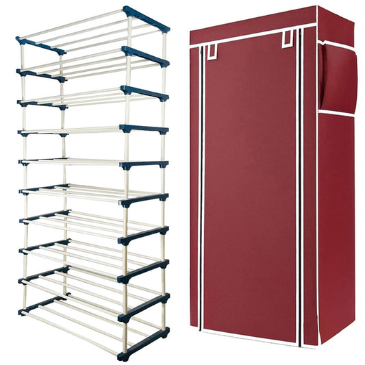 TURBOMAX 9 Tier Plastic Book Shelf Tall Narrow Storage Rack for Kids and Adults Modern Bookshelf Unit for Nursery, School, Home, and Office, Floor Mount Open (9 Layer) Maroon