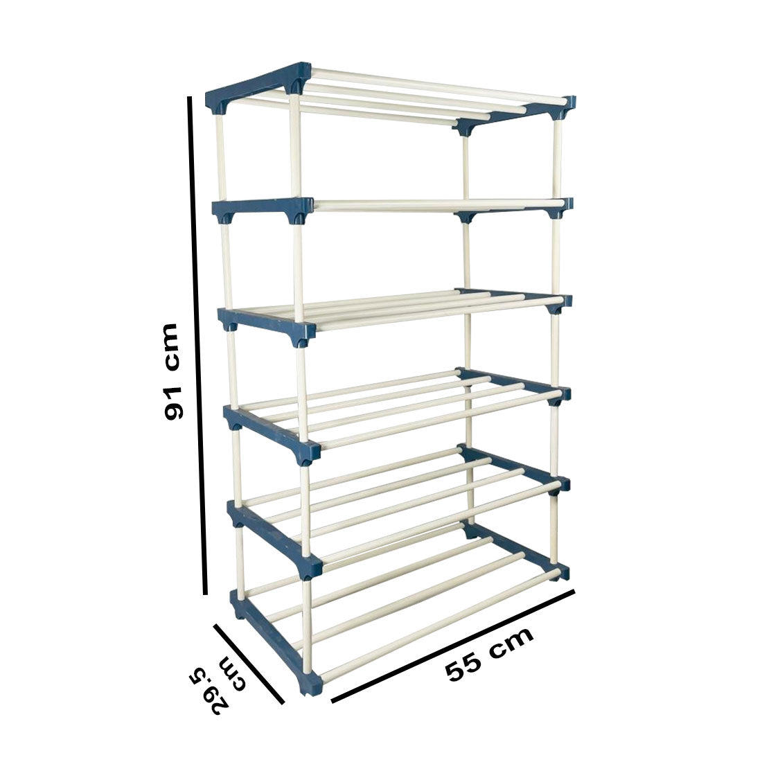 TURBOMAX 5 Layer Plastic book Shelf Stand for Home Multipurpose Storage Organizer Lightweight, Adjustable & Extendable with Cover (5 Layer Connector (TM), Blue)