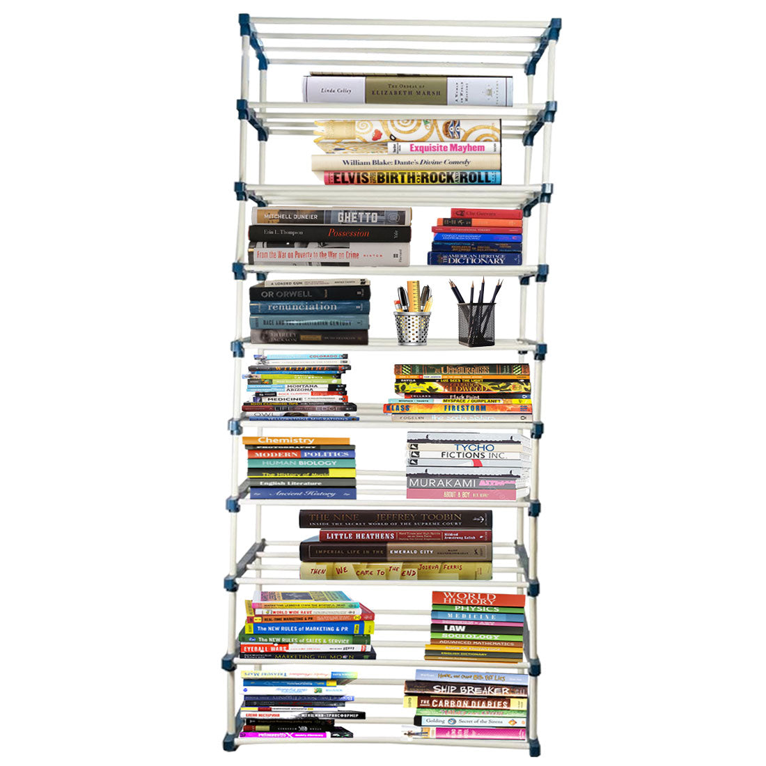 TURBOMAX 9 Tier Plastic Book Shelf Tall Narrow Storage Rack for Kids and Adults Modern Bookshelf Unit for Nursery, School, Home, and Office, Floor Mount Open (9 Layer) Maroon