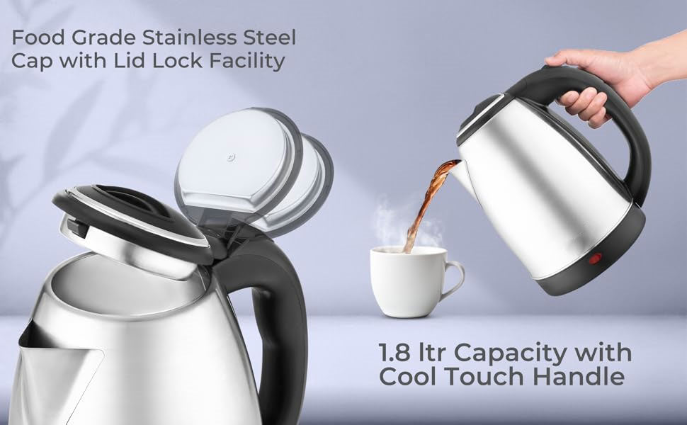 TURBOMAX Electric Kettle 1800 W with Stainless, Making Tea, Coffee, Soup Electric Kettle  (1.8 L, Black & Silver)