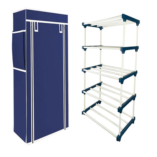 TURBOMAX TRI® Folding Shoe Rack with Shelf for Bedroom, Living Room, Entryway - 4-Layer-Elbow, Blue Plastic book Shelf with Cover