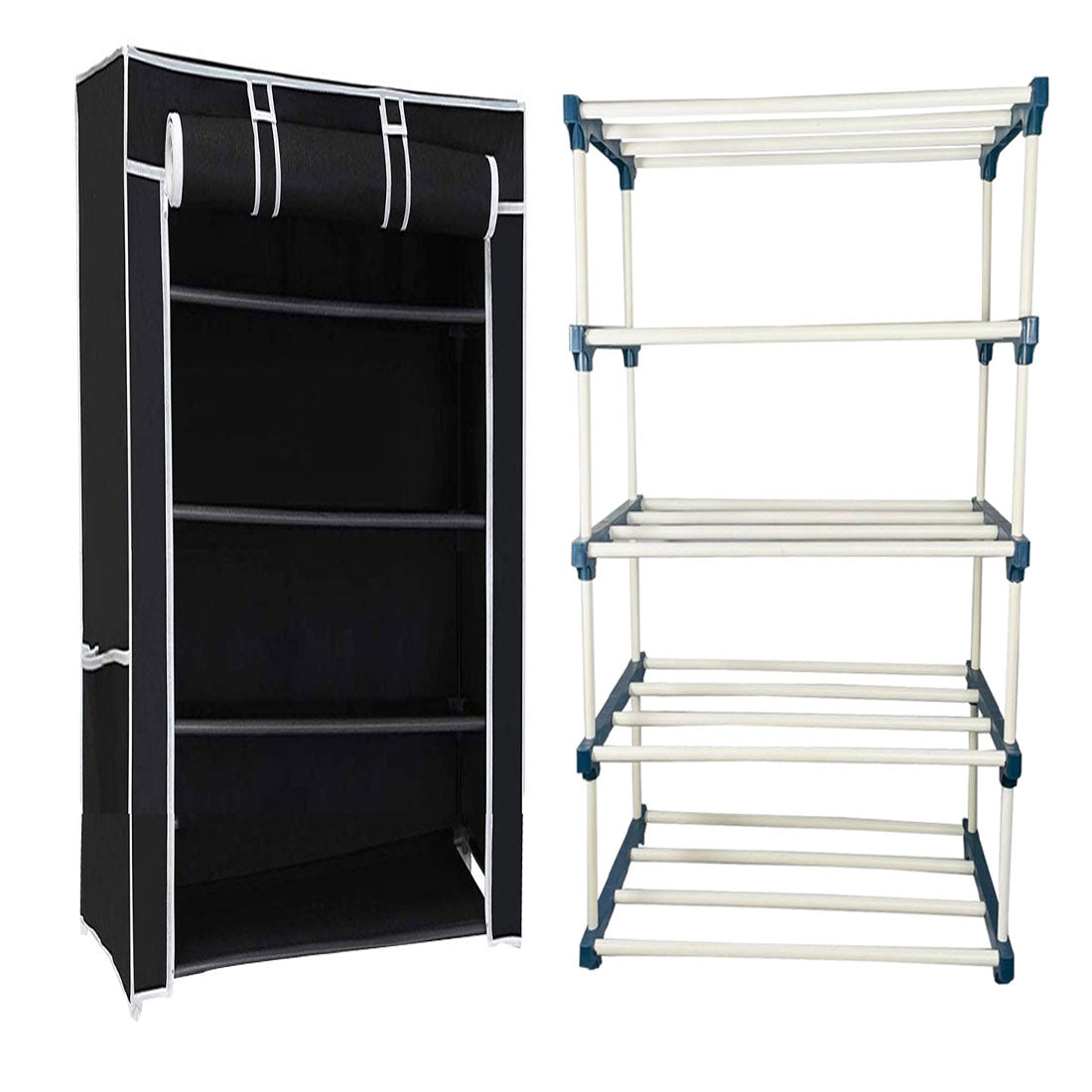 TURBOMAX TRI® Folding Shoe Rack with Shelf for Bedroom, Living Room, Entryway - 4-Layer-Elbow, Black Plastic book Shelf with Cover