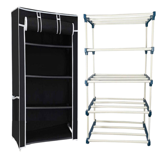 TURBOMAX TRI® Folding Shoe Rack with Shelf for Bedroom, Living Room, Entryway - 4-Layer-Elbow, Black Plastic book Shelf with Cover