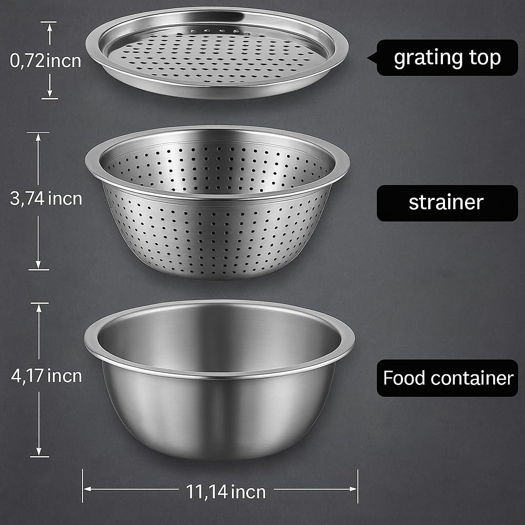 TURBOMAX 3 in 1 Stainless Steel Basin Grater | Multifunctional Cutting Out Solid Basin Drain Basket Washing Bowl for Kitchen Patterns
