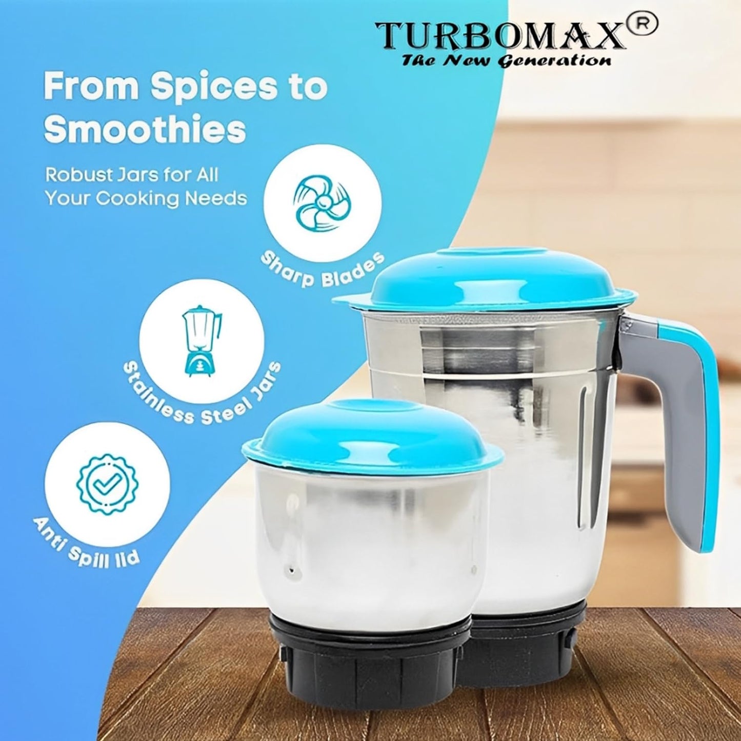 TURBOMAX TRI 750 Watt Mixer Grinder For Kitchen With 3 Stainless Steel Jar | Speed 20000 Rpm Motor | Chutney, Dry Grinder Mixer Machine