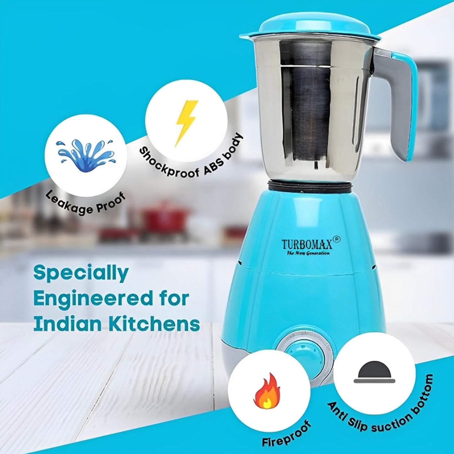 TURBOMAX TRI 750 Watt Mixer Grinder For Kitchen With 3 Stainless Steel Jar | Speed 20000 Rpm Motor | Chutney, Dry Grinder Mixer Machine