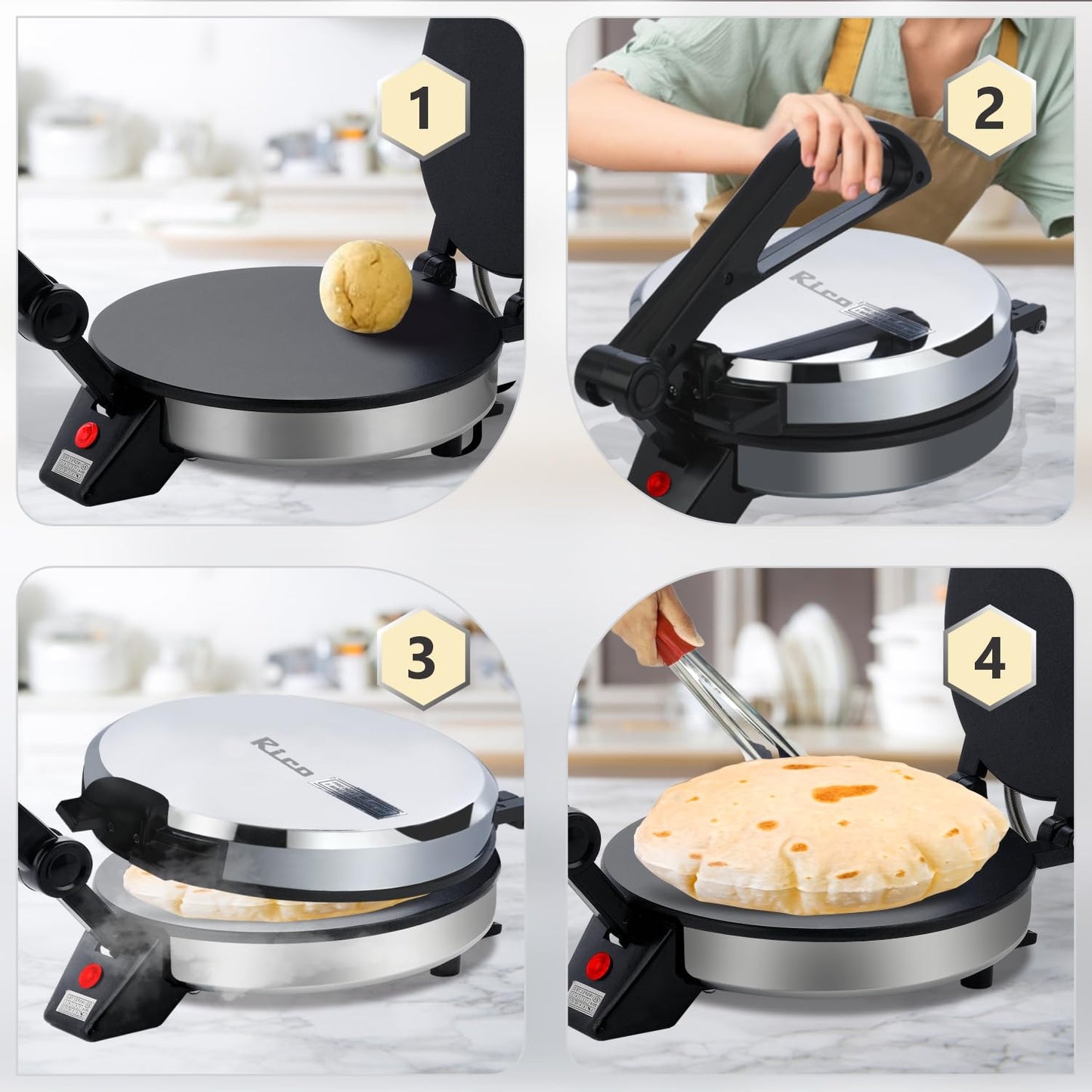 TURBOMAX Electric Roti Maker Machine with Double Indicator for Home | 900 Watt Non-Stick PTFE Coating Stainless Steel Automatic Chapati Maker Machine