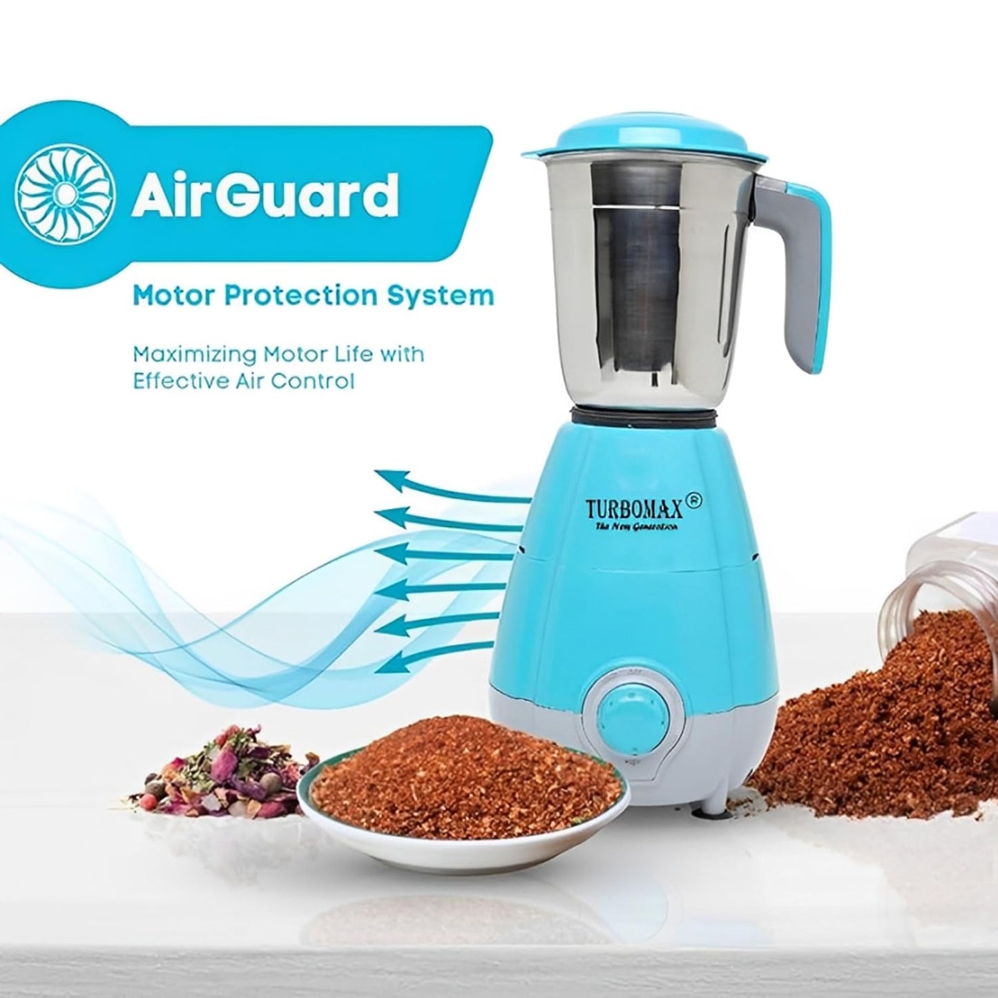 TURBOMAX TRI 750 Watt Mixer Grinder For Kitchen With 3 Stainless Steel Jar | Speed 20000 Rpm Motor | Chutney, Dry Grinder Mixer Machine