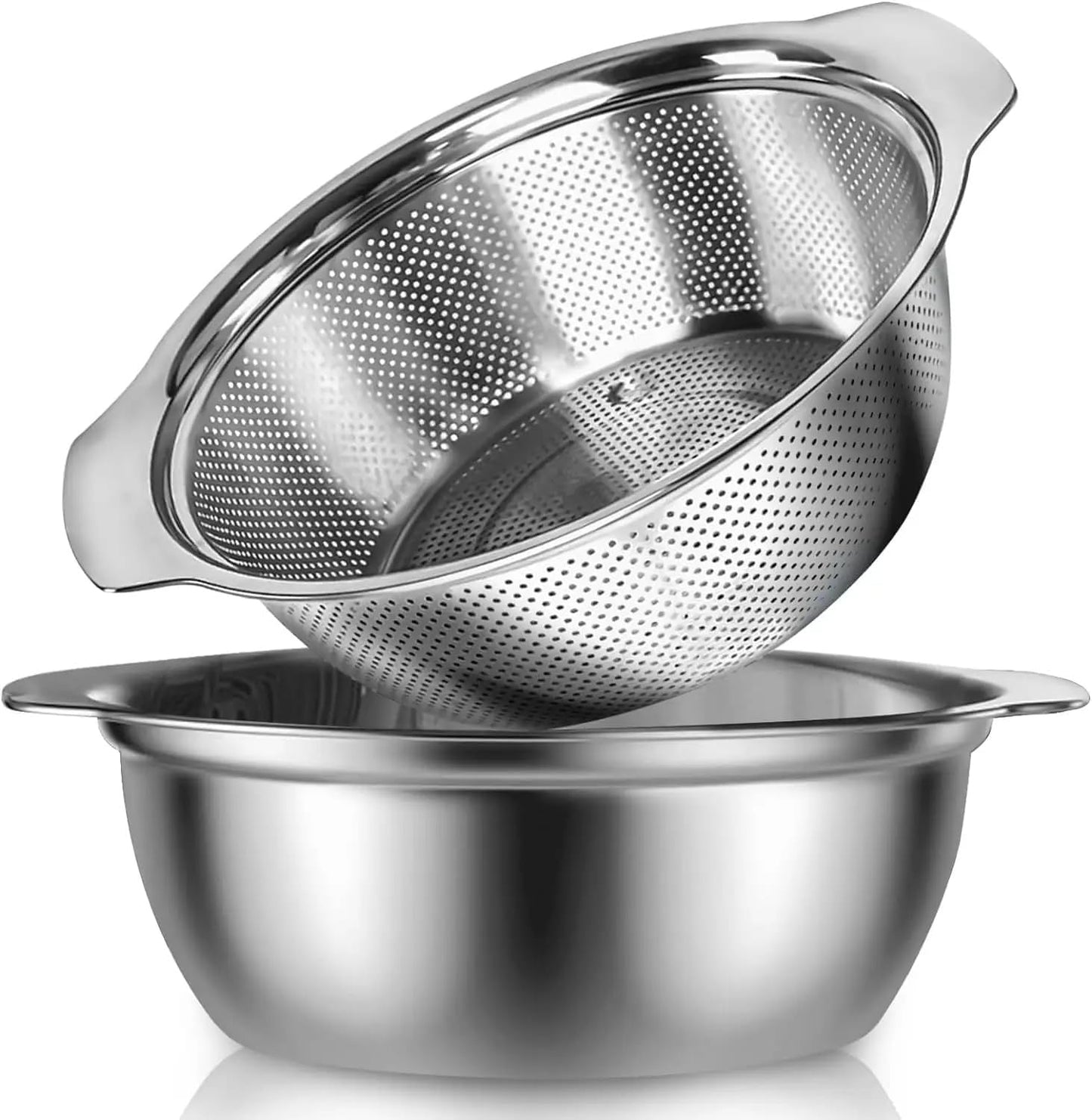 Turbomax 304 Stainless Steel Vegetable Washing Bowl & Strainer Colander,channi for Fruit,Pasta,Rice,Kitchen Purpose Bowl, stcable Draining Bowl,Food Mesh Micro-Perforated (22cm)