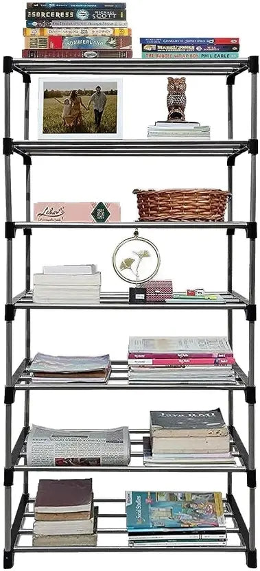 EXPOSURE BOOK SHELF 7 LAYER COLLAPSIBLE Metal Open Book Shelf  (Finish Color - GREYISH BLACK, DIY(Do-It-Yourself))