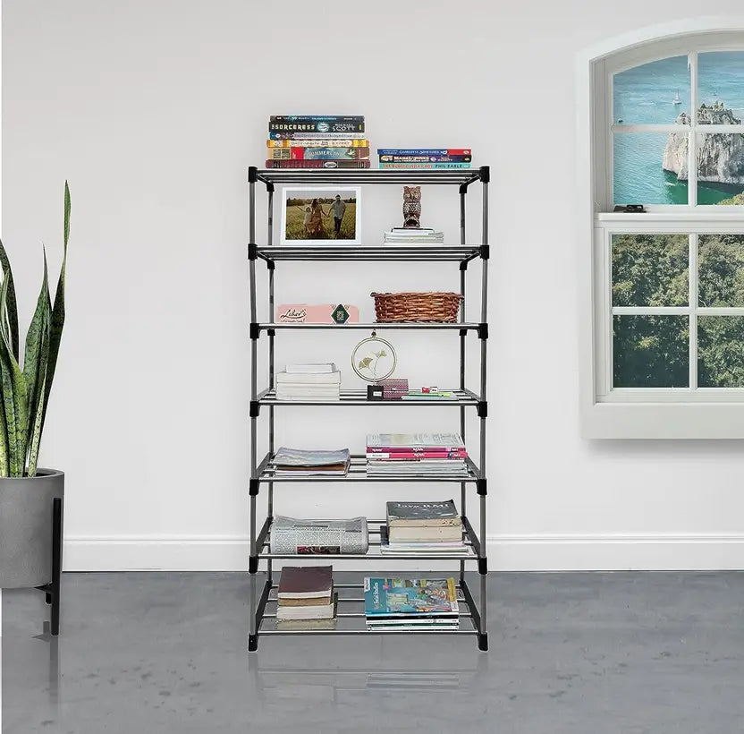 EXPOSURE BOOK SHELF 7 LAYER COLLAPSIBLE Metal Open Book Shelf  (Finish Color - GREYISH BLACK, DIY(Do-It-Yourself))