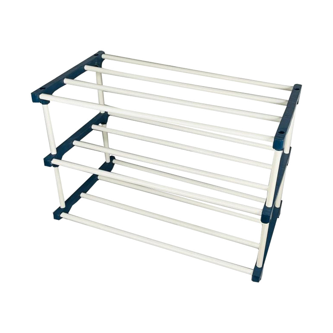 TURBOMAX 4 Layer Book Shelf for Home Storage Organizer Multipurpose Lightweight Plastic Shoe Rack  (Blue, White, 4 Shelves, DIY(Do-It-Yourself))