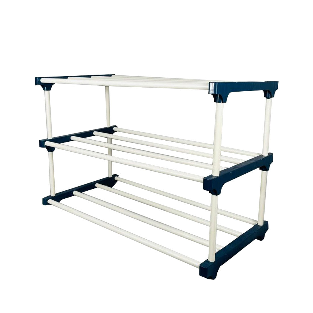 TURBOMAX 4 Layer Book Shelf for Home Storage Organizer Multipurpose Lightweight Plastic Shoe Rack  (Blue, White, 4 Shelves, DIY(Do-It-Yourself))