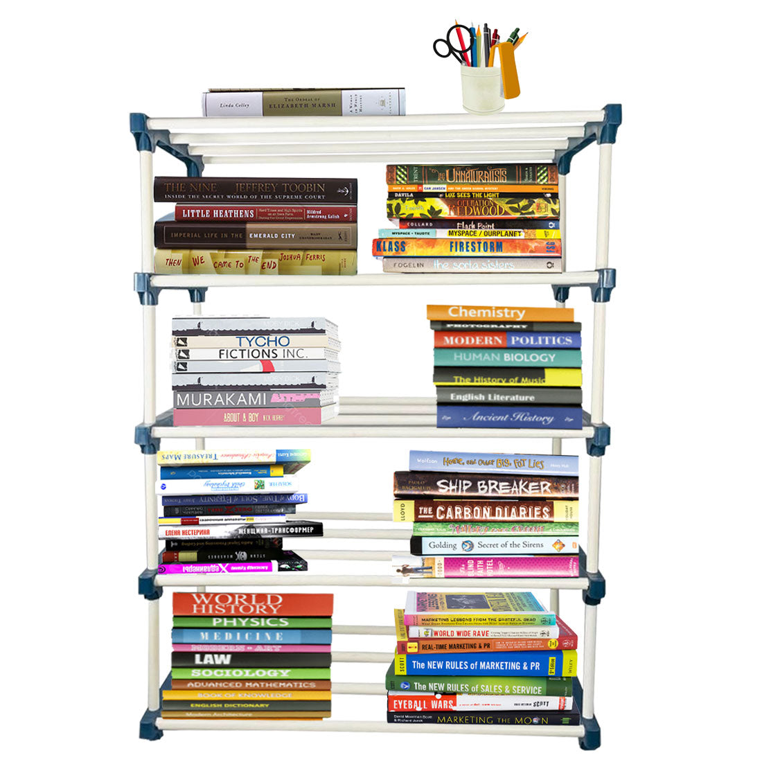 TURBOMAX TRI® Folding Shoe Rack with Shelf for Bedroom, Living Room, Entryway - 4-Layer-Elbow, Grey Plastic book Shelf with Cover