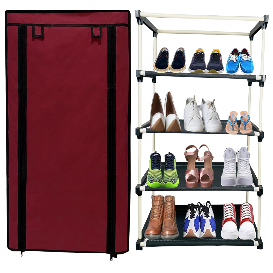 4 Layer Shoe Rack Maroon