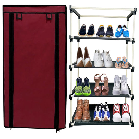 4 Layer Shoe Rack Maroon