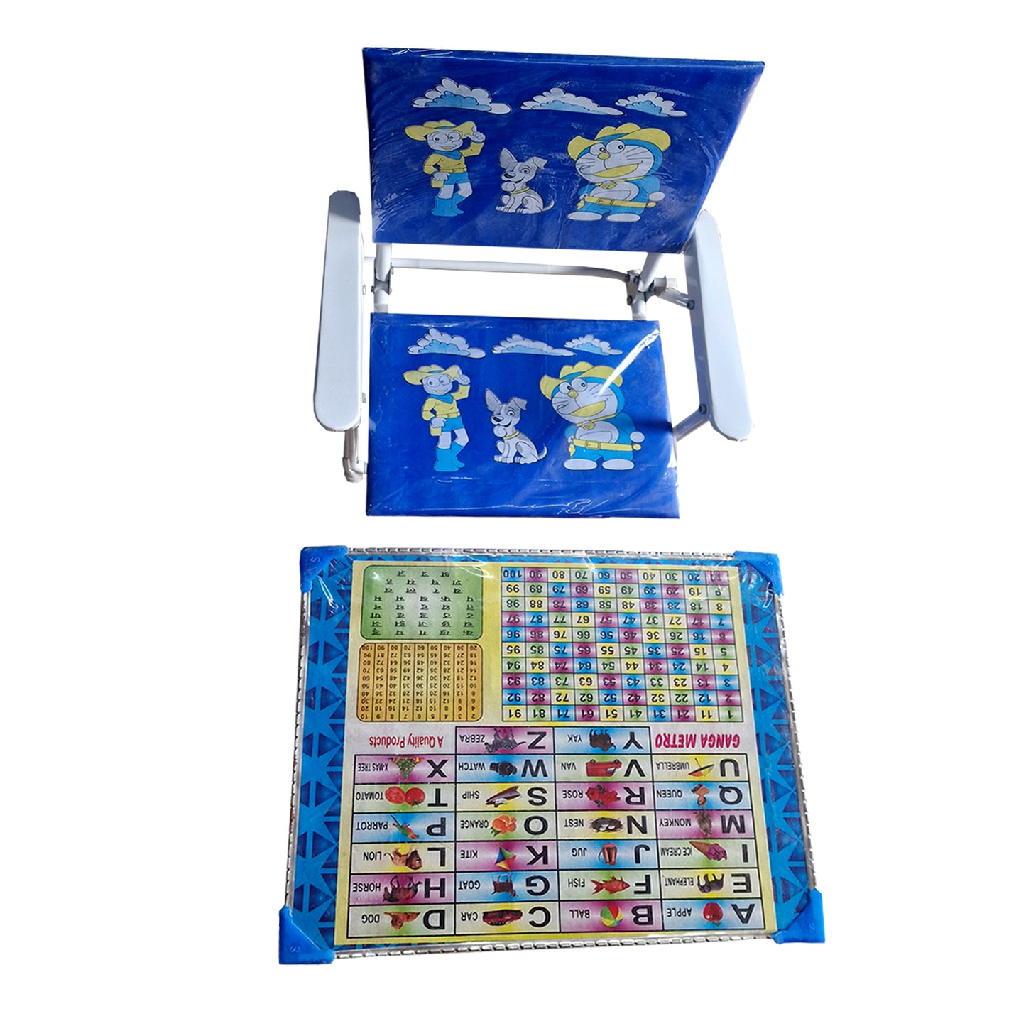 TURBOMAX Foldable Kids Study Table & Chair for 2-12 Years Students | Pre-Assembled Modern & Attractive Design Study Table for Kids (Multicolor) Blue