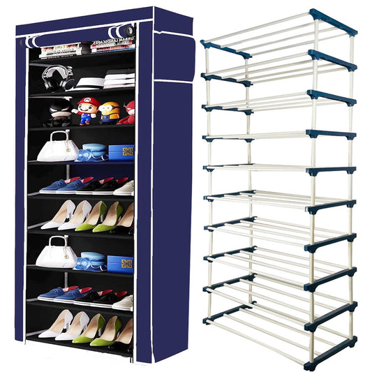 TURBOMAX 9 Tier Plastic Book Shelf Tall Narrow Storage Rack for Kids and Adults Modern Bookshelf Unit for Nursery, School, Home, and Office, Floor Mount Open (9 Layer) Blue