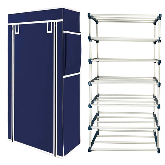 TURBOMAX TRI™ 6 Layer Book Shelf Stand for Home Multipurpose Storage Organizer Lightweight, Adjustable & Extendable Plastic Pipes with Cover (6 Layer Connector (TM), Blue)