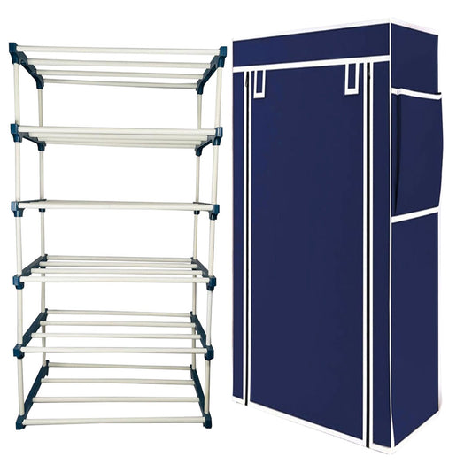 TURBOMAX 5 Layer Plastic book Shelf Stand for Home Multipurpose Storage Organizer Lightweight, Adjustable & Extendable with Cover (5 Layer Connector (TM), Blue)