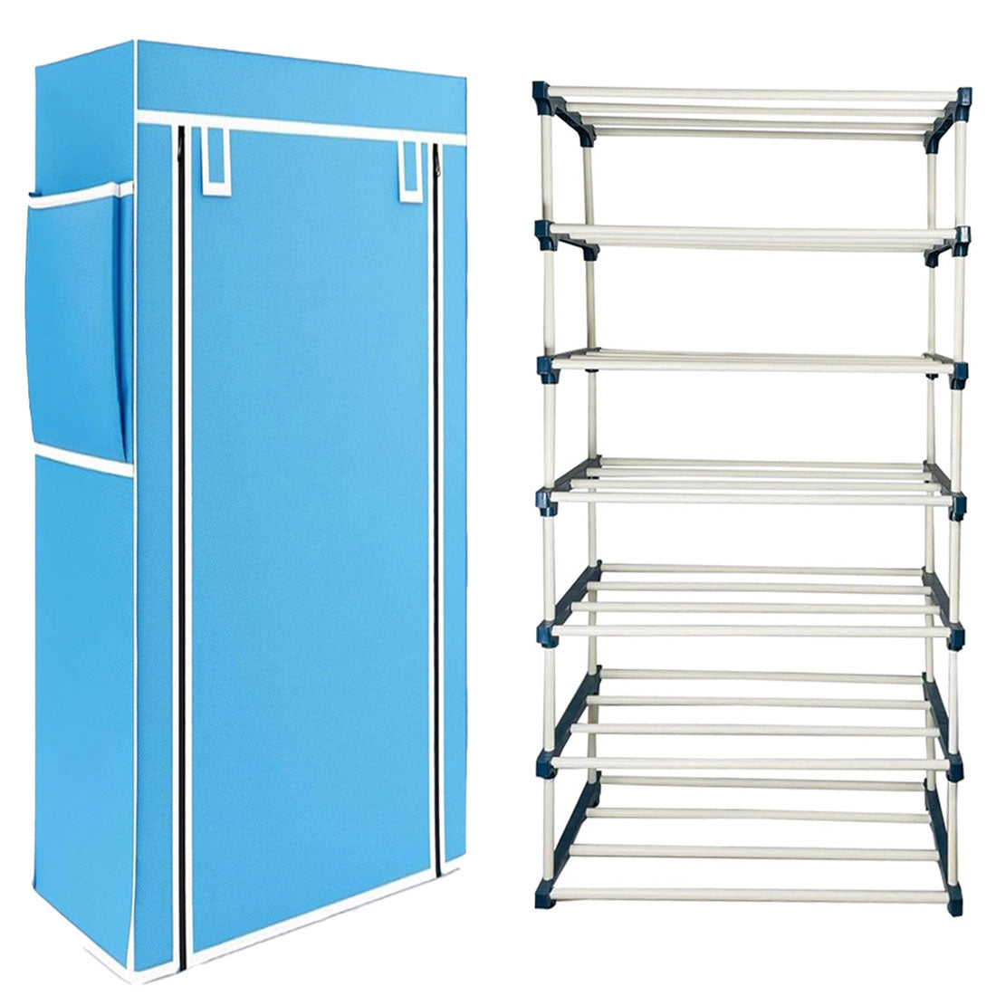 TURBOMAX TRI™ 6 Layer Book Shelf Stand for Home Multipurpose Storage Organizer Lightweight, Adjustable & Extendable Plastic Pipes with Cover (6 Layer Connector (TM), Firozi)