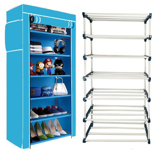 TURBOMAX TRI™ 6 Layer Book Shelf Stand for Home Multipurpose Storage Organizer Lightweight, Adjustable & Extendable Plastic Pipes with Cover (6 Layer Connector (TM), Firozi)