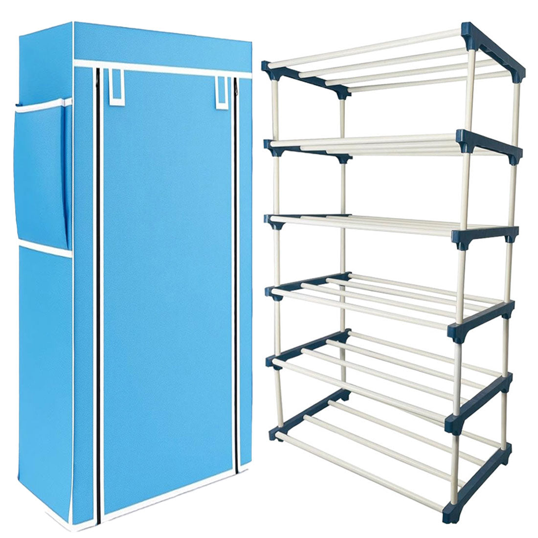 TURBOMAX 5 Layer Plastic book Shelf Stand for Home Multipurpose Storage Organizer Lightweight, Adjustable & Extendable with Cover (5 Layer Connector (TM), Firozi)