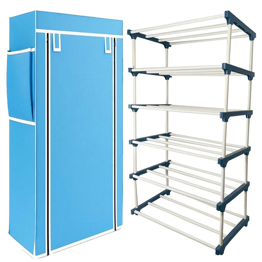 TURBOMAX 5 Layer Plastic book Shelf Stand for Home Multipurpose Storage Organizer Lightweight, Adjustable & Extendable with Cover (5 Layer Connector (TM), Firozi)