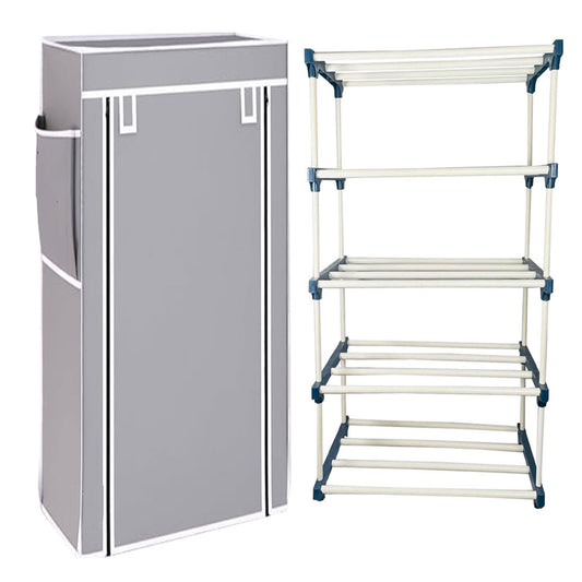 TURBOMAX TRI® Folding Shoe Rack with Shelf for Bedroom, Living Room, Entryway - 4-Layer-Elbow, Grey Plastic book Shelf with Cover