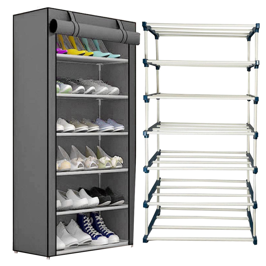 TURBOMAX TRI™ 6 Layer Book Shelf Stand for Home Multipurpose Storage Organizer Lightweight, Adjustable & Extendable Plastic Pipes with Cover (6 Layer Connector (TM), Grey)