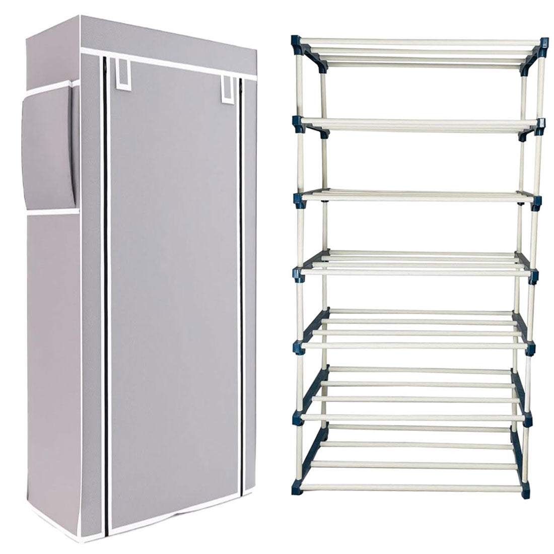 TURBOMAX TRI™ 6 Layer Book Shelf Stand for Home Multipurpose Storage Organizer Lightweight, Adjustable & Extendable Plastic Pipes with Cover (6 Layer Connector (TM), Grey)