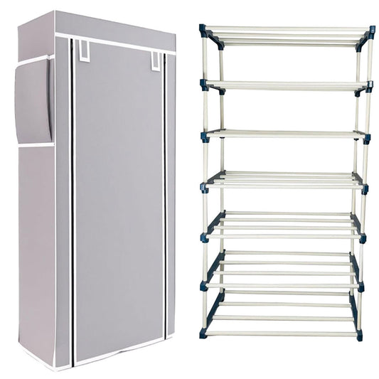 TURBOMAX TRI™ 6 Layer Book Shelf Stand for Home Multipurpose Storage Organizer Lightweight, Adjustable & Extendable Plastic Pipes with Cover (6 Layer Connector (TM), Grey)