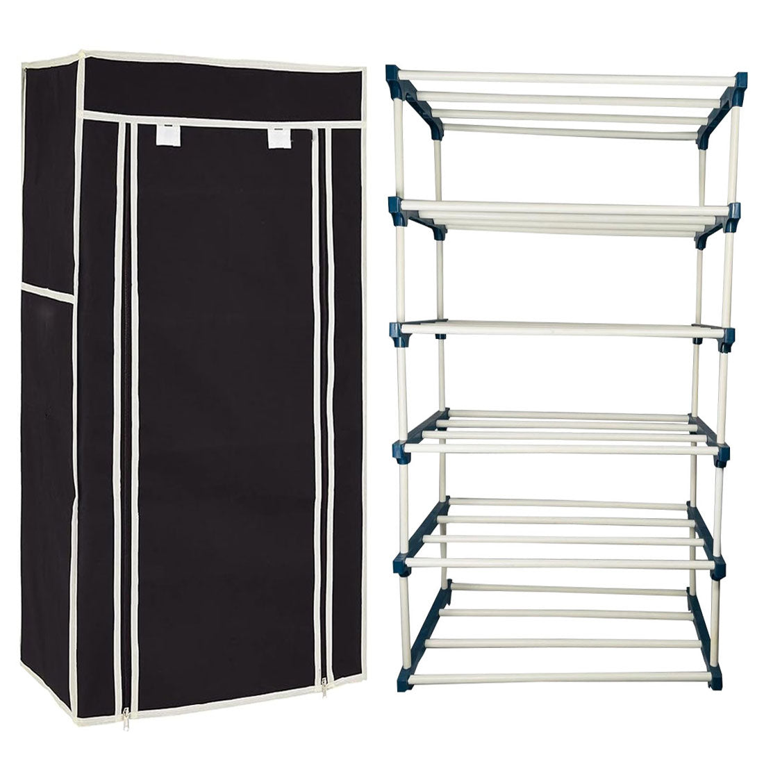 TURBOMAX 5 Layer Plastic book Shelf Stand for Home Multipurpose Storage Organizer Lightweight, Adjustable & Extendable with Cover (5 Layer Connector (TM), Black)