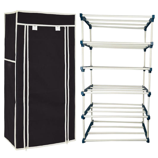 TURBOMAX 5 Layer Plastic book Shelf Stand for Home Multipurpose Storage Organizer Lightweight, Adjustable & Extendable with Cover (5 Layer Connector (TM), Black)