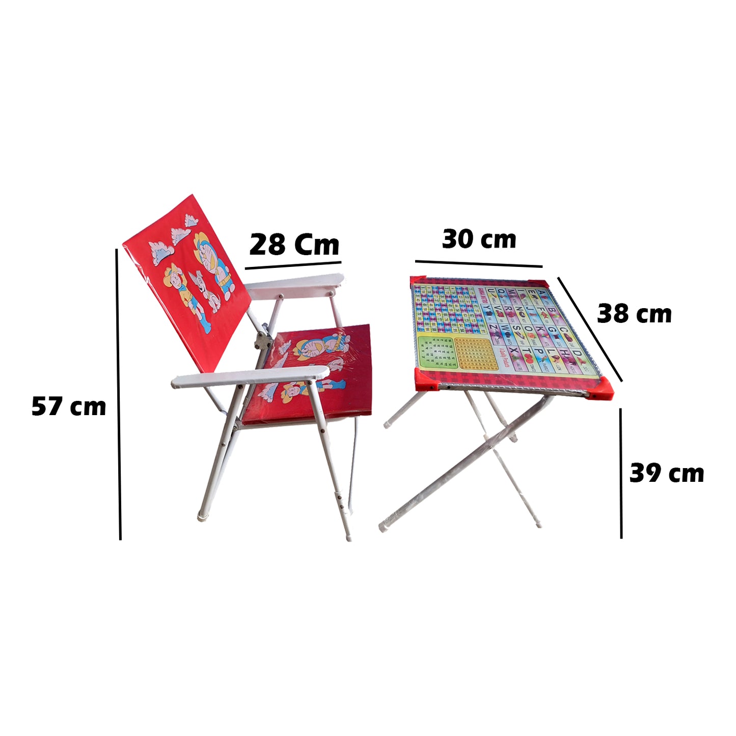 TURBOMAX Foldable Kids Study Table & Chair for 2-12 Years Students | Pre-Assembled Modern & Attractive Design Study Table for Kids (Red)