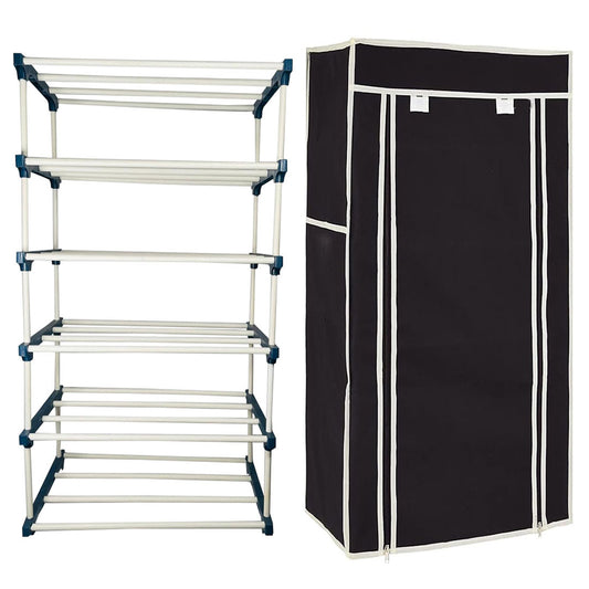 TURBOMAX 5 Layer Plastic book Shelf Stand for Home Multipurpose Storage Organizer Lightweight, Adjustable & Extendable with Cover (5 Layer Connector (TM), Black)