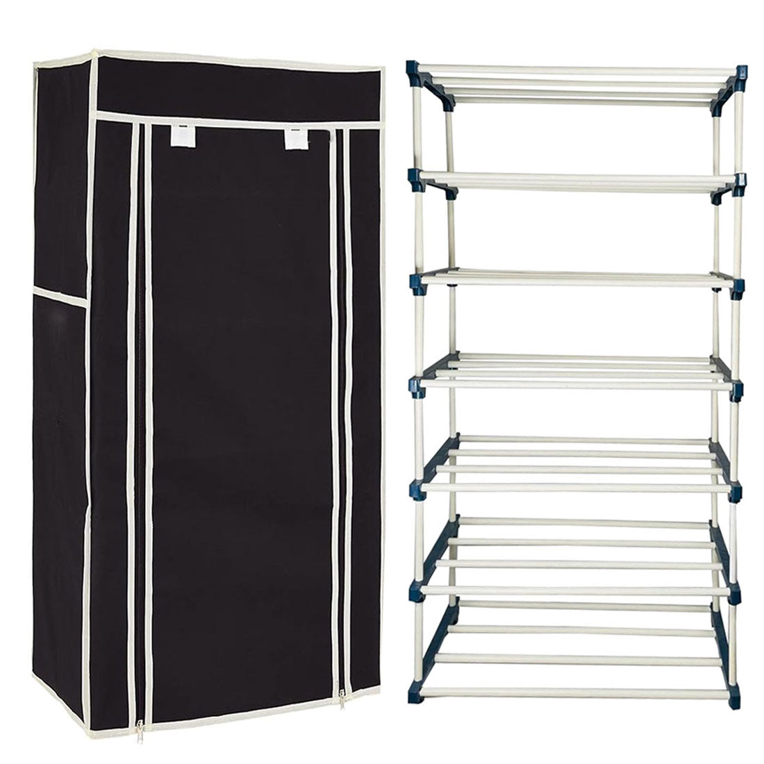 TURBOMAX TRI™ 6 Layer Book Shelf Stand for Home Multipurpose Storage Organizer Lightweight, Adjustable & Extendable Plastic Pipes with Cover (6 Layer Connector (TM), Black)