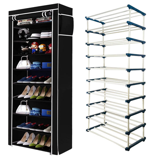 TURBOMAX 9 Tier Plastic Book Shelf Tall Narrow Storage Rack for Kids and Adults Modern Bookshelf Unit for Nursery, School, Home, and Office, Floor Mount Open (9 Layer) Black