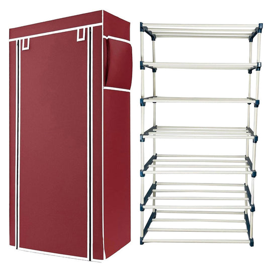 TURBOMAX TRI™ 6 Layer Book Shelf Stand for Home Multipurpose Storage Organizer Lightweight, Adjustable & Extendable Plastic Pipes with Cover (6 Layer Connector (TM), Maroon)