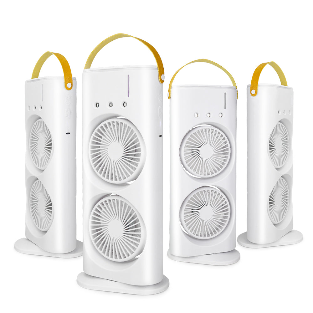 Turbomax TEKCOOL 4000mAh Double Ended Spray Fan – Cold Air, 2025 New 3 Gears USB Rechargeable Oscillating Cooler with LED Light, Touch & Remote Control, 280ml Water Tank, Ice Filling (White)