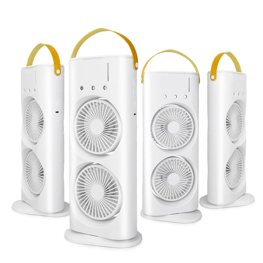 Turbomax TEKCOOL 4000mAh Double Ended Spray Fan – Cold Air, 2025 New 3 Gears USB Rechargeable Oscillating Cooler with LED Light, Touch & Remote Control, 280ml Water Tank, Ice Filling (White)