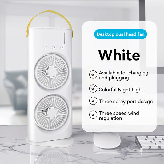 Turbomax TEKCOOL 4000mAh Double Ended Spray Fan – Cold Air, 2025 New 3 Gears USB Rechargeable Oscillating Cooler with LED Light, Touch & Remote Control, 280ml Water Tank, Ice Filling (White)