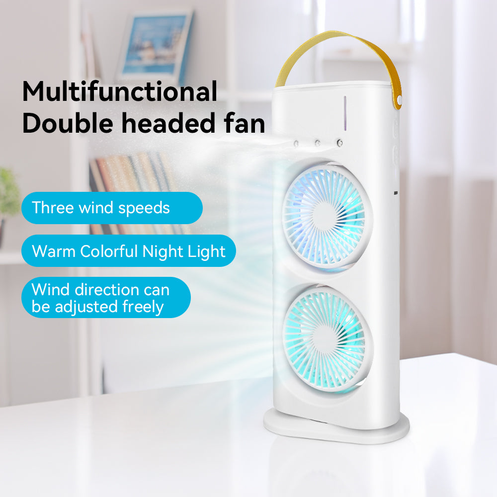 Turbomax TEKCOOL 4000mAh Double Ended Spray Fan – Cold Air, 2025 New 3 Gears USB Rechargeable Oscillating Cooler with LED Light, Touch & Remote Control, 280ml Water Tank, Ice Filling (White)