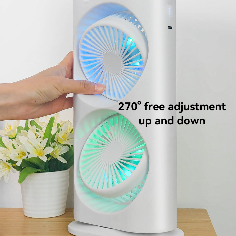 Turbomax TEKCOOL 4000mAh Double Ended Spray Fan – Cold Air, 2025 New 3 Gears USB Rechargeable Oscillating Cooler with LED Light, Touch & Remote Control, 280ml Water Tank, Ice Filling (White)