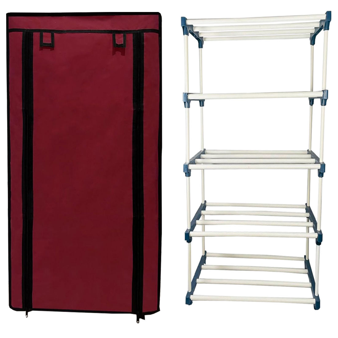 TURBOMAX TRI® Folding Shoe Rack with Shelf for Bedroom, Living Room, Entryway - 4-Layer-Elbow, Maroon Plastic book Shelf with Cover