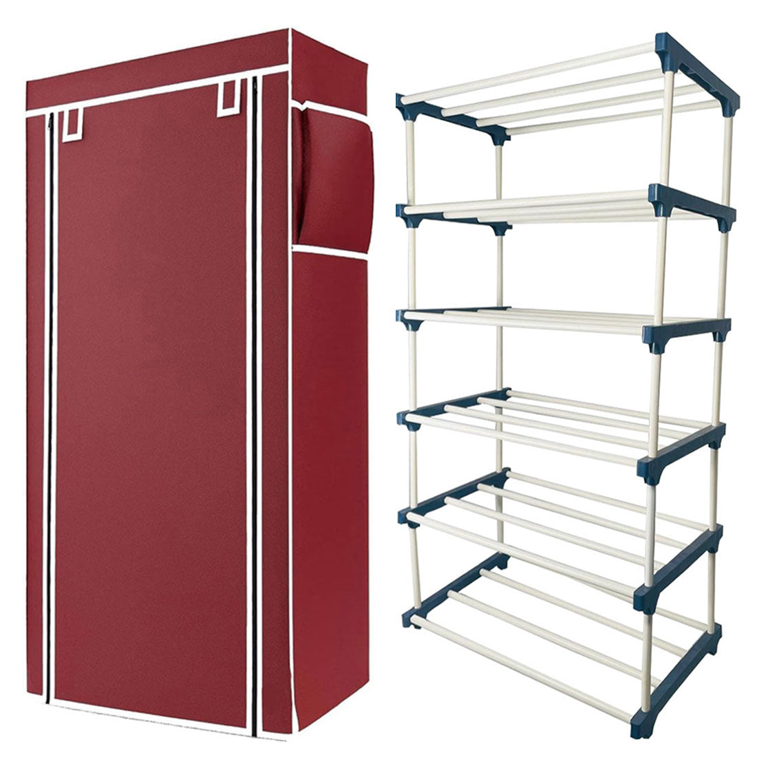 TURBOMAX 5 Layer Plastic book Shelf Stand for Home Multipurpose Storage Organizer Lightweight, Adjustable & Extendable with Cover (5 Layer Connector (TM), Maroon)