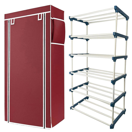 TURBOMAX 5 Layer Plastic book Shelf Stand for Home Multipurpose Storage Organizer Lightweight, Adjustable & Extendable with Cover (5 Layer Connector (TM), Maroon)