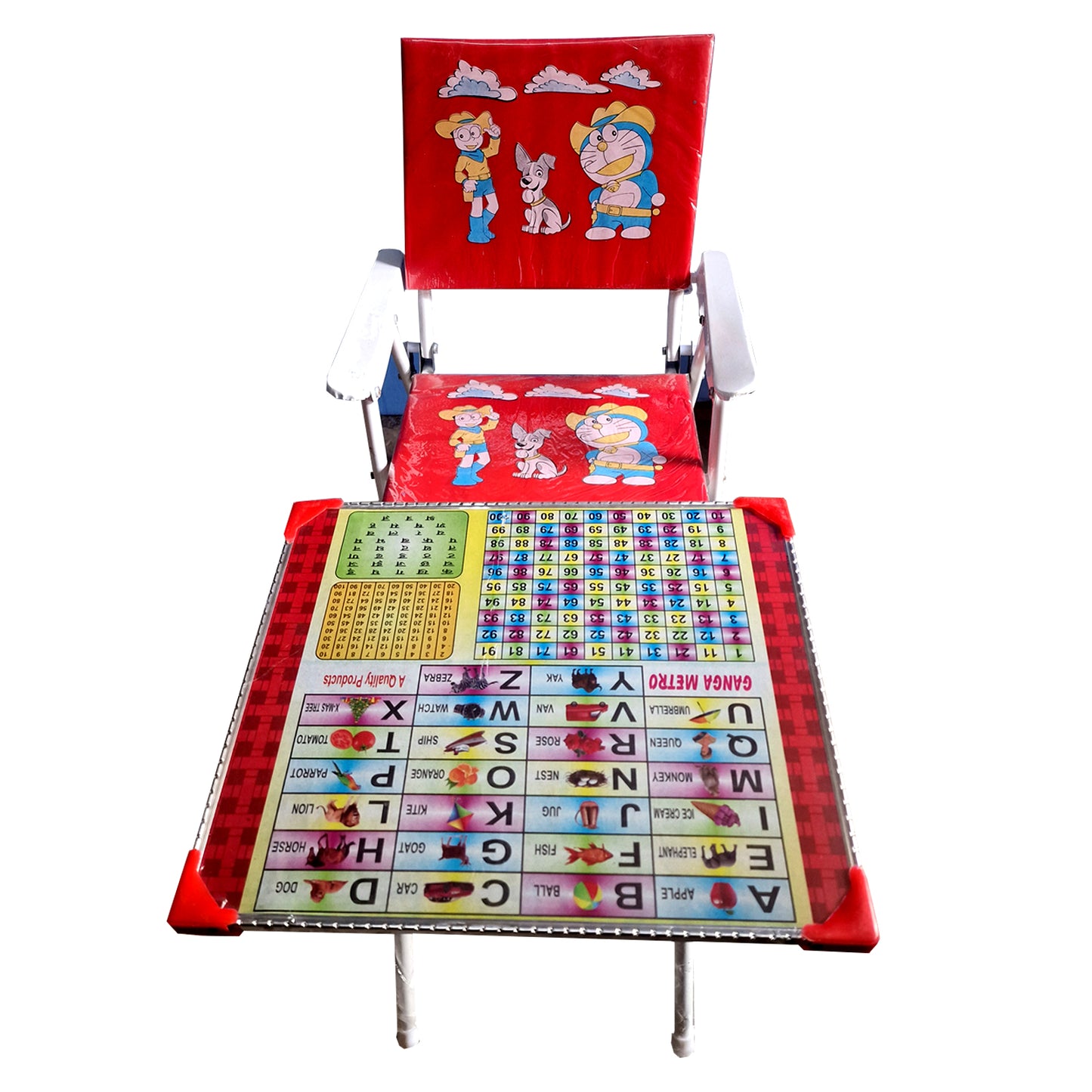 TURBOMAX Foldable Kids Study Table & Chair for 2-12 Years Students | Pre-Assembled Modern & Attractive Design Study Table for Kids (Red)